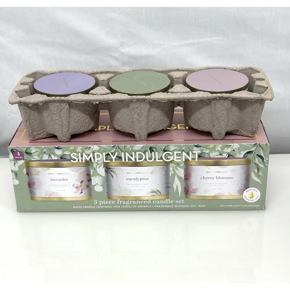 3 Piece Fragranced Candle Set Made with Essential Oils and Soy Wax -Each Cand